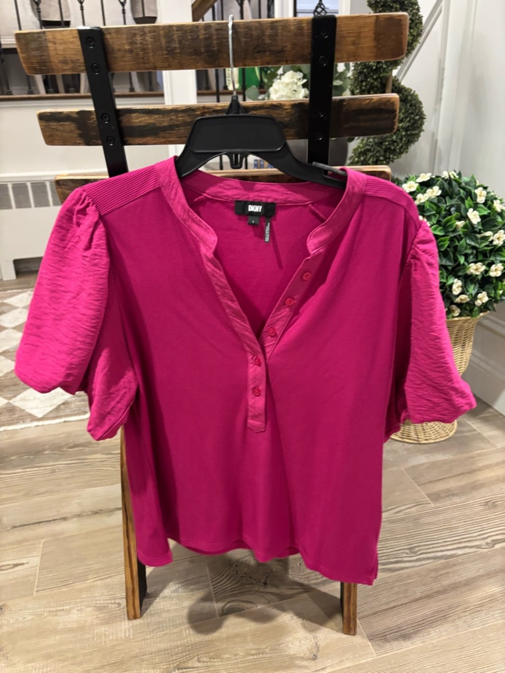 Women's DKNY Women's Fuchsia Button-Front Blouse - Size L